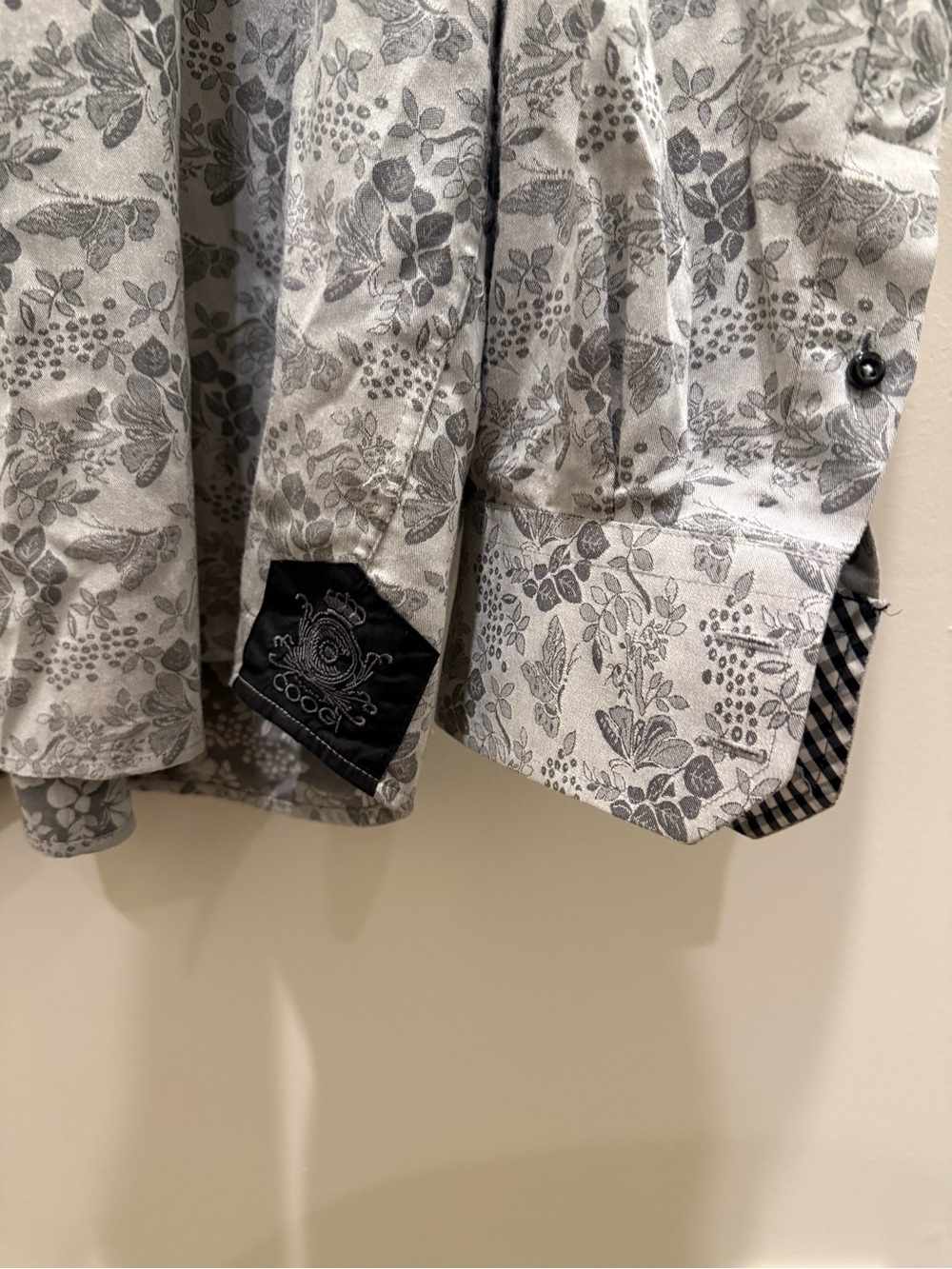 Coogi Luxe Men's Floral Button-Up Long Sleeve Dress Shirt in Gray & White 4XL - Picture 2 of 6